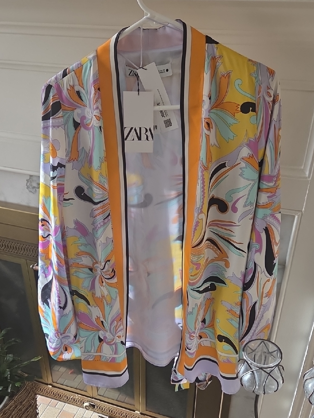 Zara Yellow Floral-Print Open Front Jacket